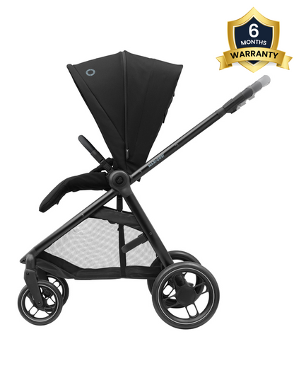 Maxi Cosi Street Baby Stroller-Height Adjustable Parent Handle Bar-Reversible & Flat Reclining Seat-One Hand Fold-Travel System Compatible-6 Months Warranty-For 0 to 4Y (Upto 22 Kg)-Black