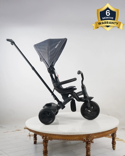 Qplay Elite Platinum 6 in 1 Trike-Height Adjustable Parent Handle Bar-360 Degrees Rotating Seat-5 Point Harness-For 10M to 6Y (Upto 25 Kg)-Dark Grey