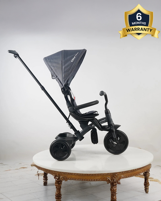 Qplay Elite Platinum 6 in 1 Trike-Height Adjustable Parent Handle Bar-360 Degrees Rotating Seat-5 Point Harness-For 10M to 6Y (Upto 25 Kg)-Dark Grey