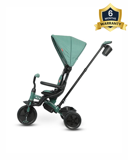 Qplay Elite Platinum 6 in 1 Trike-Height Adjustable Parent Handle Bar-360 Degrees Rotating Seat-5 Point Harness-For 10M to 6Y (Upto 25 Kg)-Green