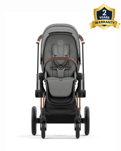 Cybex Priam Stroller-Height Adjustable Parent Handle Bar-Reversible & Flat Reclining Seat-One Hand Fold-Travel System Compatible-2 Years Warranty-For 0 to 4Y (Upto 22 Kg)-Rosegold Frame & Soho Grey Seat