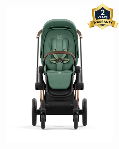 Cybex Priam Stroller-Height Adjustable Parent Handle Bar-Reversible & Flat Reclining Seat-One Hand Fold-Travel System Compatible-2 Years Warranty-For 0 to 4Y (Upto 22 Kg)-Rosegold Frame & Leaf Green Seat
