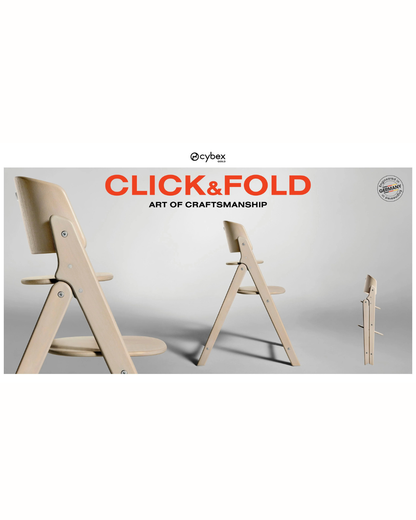 Cybex Click & Fold 3 in 1 High Chair With Baby Set & Tray-Quick & Easy One Hand Unfold-Self Standing When Folded-Individual Height & Depth Adjustment of Seat & Footrest-For 6M to 99Y (Upto 120 Kg)-All Natural Light