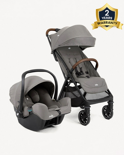 Joie Pact Pro Lightweight Stroller & i-Snug 2 Car Seat Travel System-Stroller Features (One Hand Fold, Upto Upto 22 Kg)-Car Seat Features (Adjustable Headrest, Upto 13 Kg)-Pebble