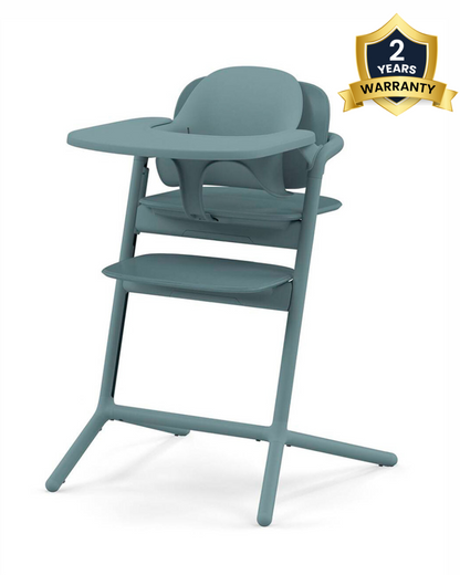 Cybex Lemo 3 in 1 High Chair-With Baby Set & Tray-Individual Height and Depth Adjustment of Seat & Footrest-Anti Tip Rear Wheels for Easy Movement-2 Years Warranty-For 6M to 99Y (Upto 120 Kg)-Stone Blue