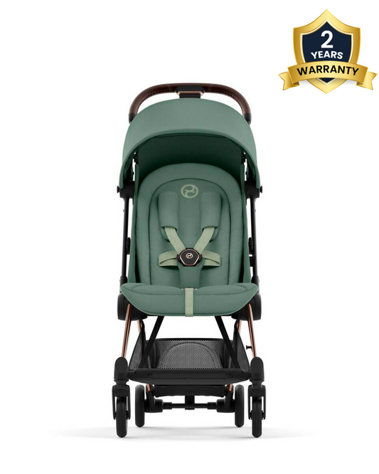 Cybex Coya Cabin Friendly Stroller & Cloud T i-Size Plus Car Seat Travel System-Includes Adapters-Rose Gold Frame & Leaf Green
