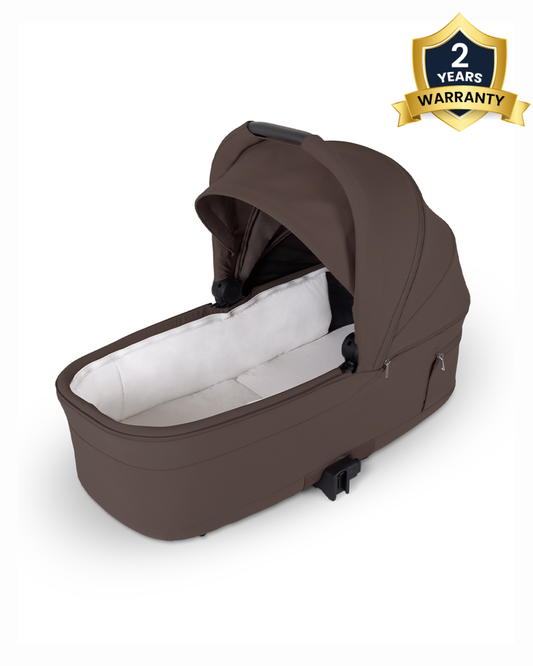 Silver Cross Nia-World's First & Only Cabin Approved Carry Cot (When Attached To Stroller)-Folds With the Stroller-No Adapters Required-Extendable & UPF 50+ Canopy-For 0 to 6M (Upto 9 kg)-Chocolate