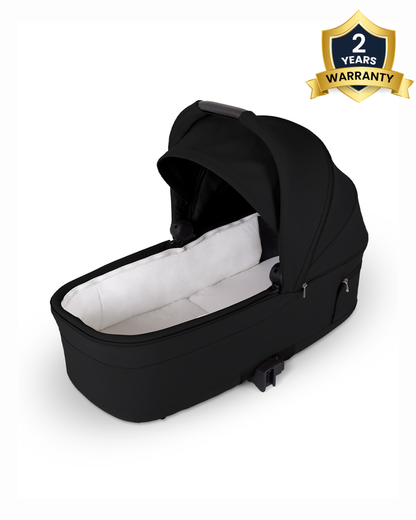 Silver Cross Nia-World's First & Only Cabin Approved Carry Cot (When Attached To Stroller)-Folds With the Stroller-No Adapters Required-Extendable & UPF 50+ Canopy-For 0 to 6M (Upto 9 kg)-Onyx