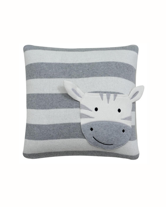 Pomme Zebra Knitted Baby Cushion with Filler-White-For Infants