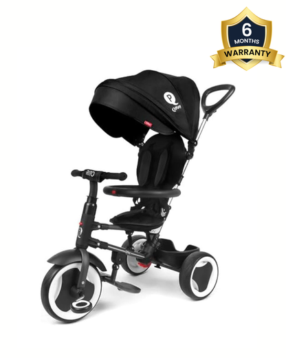 Qplay Rito Plus Trike-Compact Fold-Roll Like a Suitcase-Height Adjustable Parent Handle Bar-With Detachable Bag-For 10M to 6Y (Upto 25 Kg)-Black