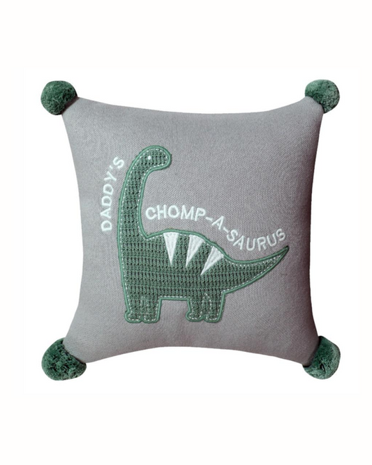 Pomme Dino Knitted Baby Cushion with Filler-Grey-For Infants