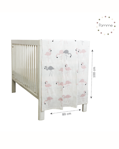 Pomme Cute Flamingo Knitted Ultra Soft Blanket-100% Cotton-Off White-For Infants