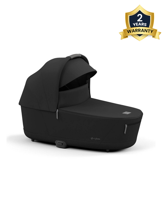 Cybex Priam Lux Carry Cot-With Two Separate Mesh Window-100% Cotton & Memory Foam-UPF 50+ Canopy with Visor-Compact Fold-2 Years Warranty-For 0 to 6M (Upto 9 kg)-Sepia Black