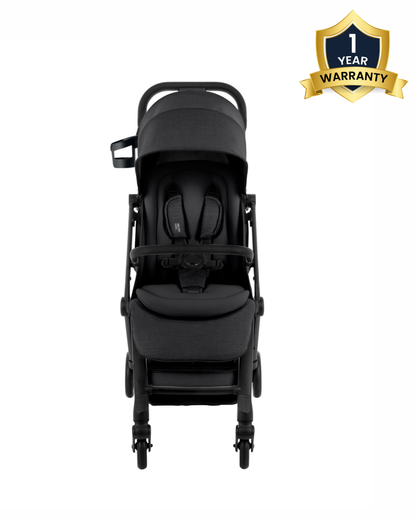 Britax Flylite Cabin Friendly Stroller-Extra Large Extendable Canopy-One Hand Fold-Flat Reclining Seat-Includes Carry Bag & Cup Holder-For 0 to 4Y (Upto 22Kg)-Carbon Black