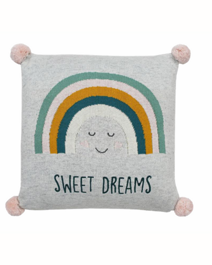 Pomme Rainbow Knitted Baby Cushion with Filler-Light Grey-For Infants