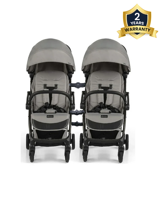 Leclerc Influencer Air Twin Stroller-Air Cabin Friendly-Flat Reclining Seat-One Touch Fold-Includes Individual Travel Bags & Twin Stroller Connectors-2 Years Warranty-For 6M to 5Y (Upto 22 Kg Each Stroller)-Violet Grey