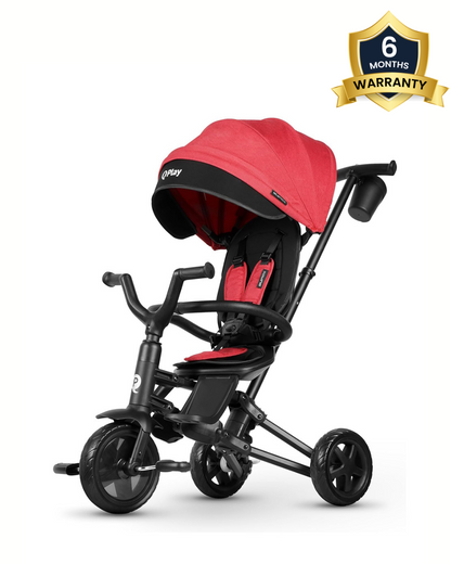 Qplay Nova Niello 6 in 1 Trike-Easy Compact Fold-Height Adjustable Parent Handle Bar-360 Degrees Rotating Seat-Adjustable Backrest-5 Point Harness-Includes Cup Holder-For 10 to 6Y (Upto 25 Kg)-Red