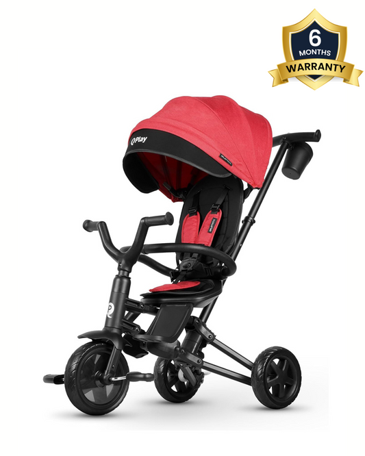 Qplay Nova Niello 6 in 1 Trike-Easy Compact Fold-Height Adjustable Parent Handle Bar-360 Degrees Rotating Seat-Adjustable Backrest-5 Point Harness-Includes Cup Holder-For 10 to 6Y (Upto 25 Kg)-Red