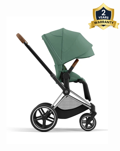 Cybex Priam Stroller-Height Adjustable Parent Handle Bar-Reversible & Flat Reclining Seat-One Hand Fold-Travel System Compatible-2 Years Warranty-For 0 to 4Y (Upto 22 Kg)-Chrome Brown Frame & Leaf Green Seat