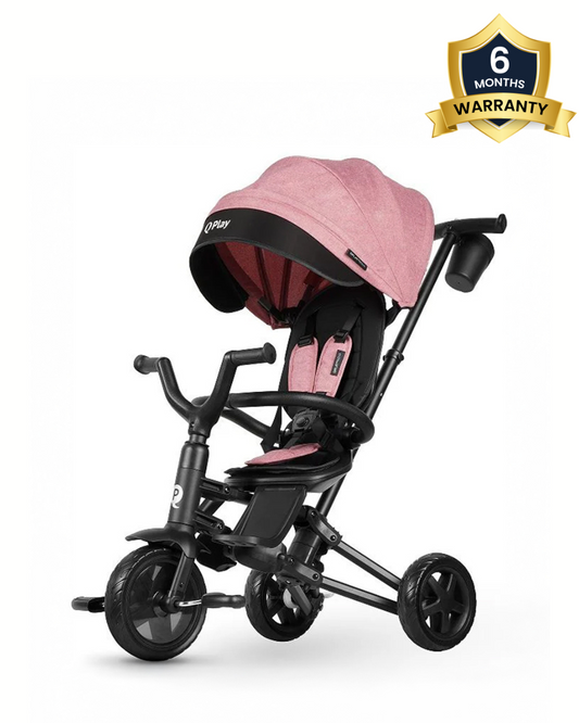 Qplay Nova Niello 6 in 1 Trike-Easy Compact Fold-Height Adjustable Parent Handle Bar-360 Degrees Rotating Seat-Adjustable Backrest-5 Point Harness-Includes Cup Holder-For 10 to 6Y (Upto 25 Kg)-Pink