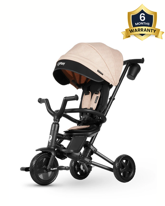 Qplay Nova Niello 6 in 1 Trike-Easy Compact Fold-Height Adjustable Parent Handle Bar-360 Degrees Rotating Seat-Adjustable Backrest-5 Point Harness-Includes Cup Holder-For 10 to 6Y (Upto 25 Kg)-Khaki