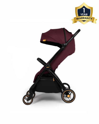 Loopie Hop Cabin Friendly Stroller-One Hand Fold-Flat Reclining Seat-Includes Mosquito Net-1 Year Warranty-For 0 to 4Y (Upto 22 Kg)-Mulberry Maroon