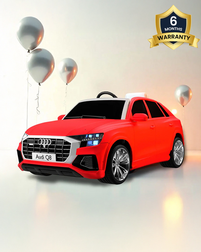 Audi Q8 Ride On Car-Battery Operated-3 Point Safety Belt-With Manual or Remote Option to Steer-Foot Accelerator-Tough Tires with Rear Suspension-Emotorad-For 3Y+ (Upto 30 Kg)-Red