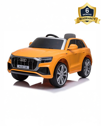 Audi Q8 Ride On Car-Battery Operated-3 Point Safety Belt-With Manual or Remote Option to Steer-Foot Accelerator-Tough Tires with Rear Suspension-Emotorad-For 3Y+ (Upto 30 Kg)-Orange