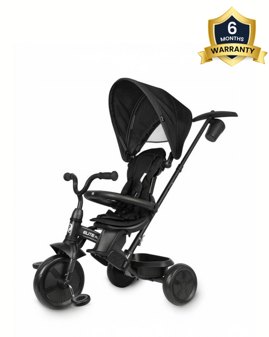 Qplay Elite Platinum 6 in 1 Trike-Height Adjustable Parent Handle Bar-360 Degrees Rotating Seat-5 Point Harness-For 10M to 6Y (Upto 25 Kg)-Black
