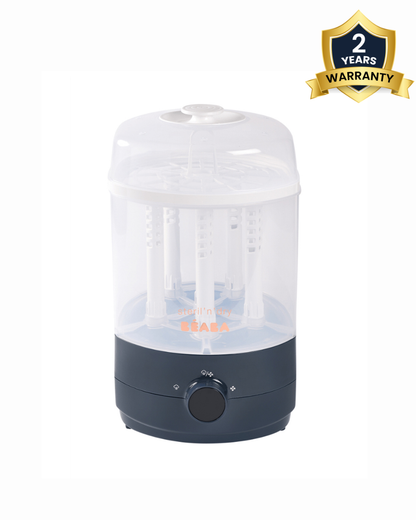 Beaba 2-in-1 Baby Bottle Sterilizer and Dryer-Fast 8 Minute Steam Sterilization with 3 Modes-Large Capacity for 6 Bottles & Accessories-Night Blue