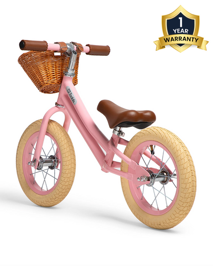 Todds Balance Bike-ISO 8124 Certified-12 Inches-Adjustable Handlebar & Seat Height-Hand Stitched Custom Grip-Non Toxic Lead Free Paint-18M+-Popsicle Pink