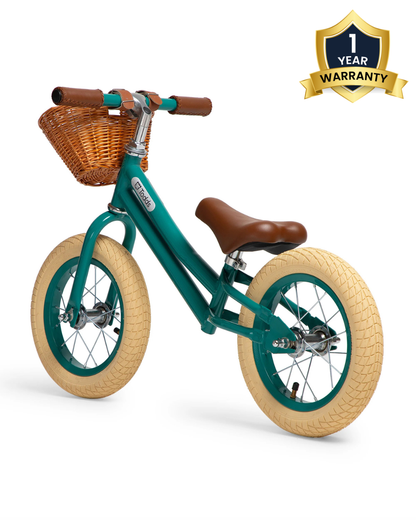 Todds Balance Bike-ISO 8124 Certified-12 Inches-Adjustable Handlebar & Seat Height-Hand Stitched Custom Grip-Non Toxic Lead Free Paint-18M+-Teal