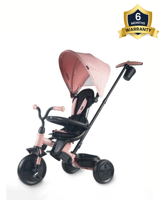 Qplay Elite Platinum 6 in 1 Trike-Height Adjustable Parent Handle Bar-360 Degrees Rotating Seat-5 Point Harness-For 10M to 6Y (Upto 25 Kg)-Pink