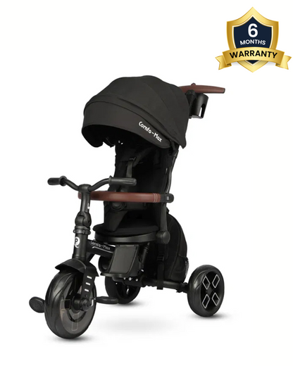 Qplay Comfo Max 7-in-1 Trike-Height Adjustable Parent Handle Bar-360 Degrees Rotating Seat-Adjustable Backrest-Foldable Frame-With Detachable Backpack-For 10M to 6Y (Upto 25 Kg)-Black