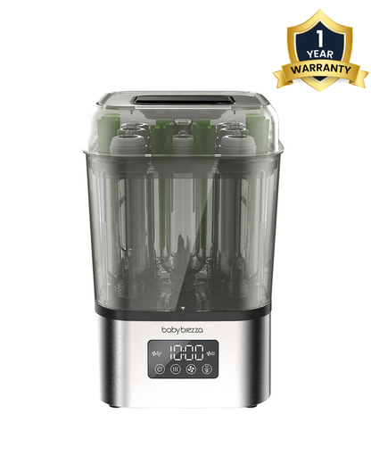 Baby Brezza SuperQuick Bottle Steriliser & Dryer with 4-in-1 Functionality-10 Minutes Cycle-Holds 8 Bottles-LED Control Panel