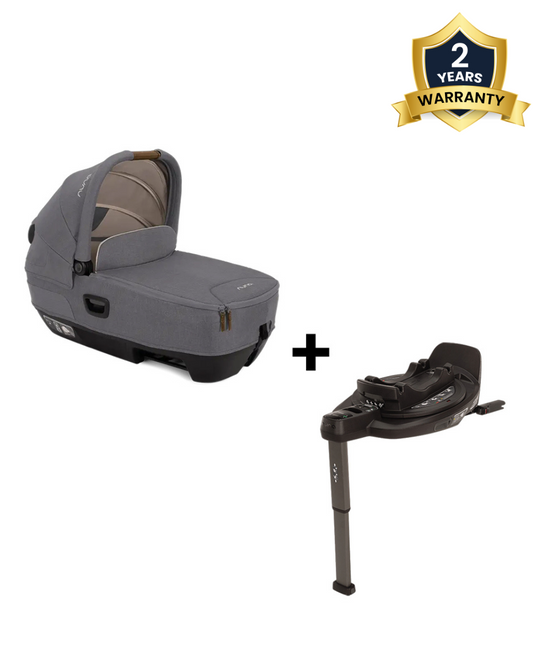 Nuna Cari Next Carry Cot With Base Curv-Carry Cot Features (Doubling As Car Seat and Carry Cot, 3 Point Harness, Upto 13 Kg)-Base Features (Smart Swivel Lock- Button For 360 Degrees Rotation Adjustment)-Granite & Caviar