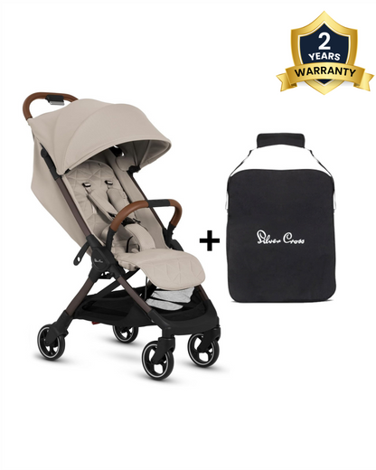 Silver Cross Clic 2 Cabin Friendly Stroller-With Stroller Bag-One Hand Fold-Includes Rain Cover-For 0 to 4Y (Upto 22 kg)-Latte
