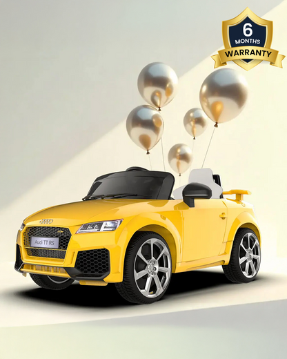 Audi TTRS Ride On Car-Battery Operated-3 Point Safety Belt-With Manual or Remote Option to Steer-Foot Accelerator-Tough Tires with Rear Suspension-Integrated Music-Emotorad-For 3Y+ (Upto 30 kg)-Yellow