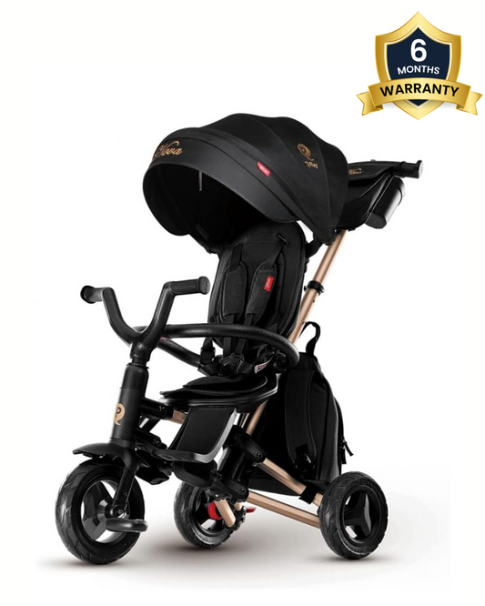 Qplay Nova Limited Edition 6 in 1 Trike-Easy Compact Fold-Height Adjustable Parent Handle Bar-360 Degrees Rotating Seat-Adjustable Backrest-Includes Small Bag, Detachable Backpack & Cup Holder-For 10M to 6Y (Upto 25 Kg)-Black