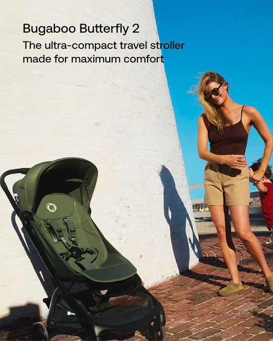 Bugaboo Butterfly 2 Cabin Friendly Stroller-One Second Ultra Compact Fold-Flat Reclining Seat-Large Storage Basket-Car Seat Compatible-2 Years Warranty-For 0 to 4Y-Midnight Black