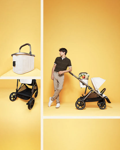 Cybex Gazelle S Stroller-Converts to Double Stroller-Height Adjustable Parent Handle Bar-Reversible & Flat Reclining Seat-With Free Extra Storage Basket-2 Years Warranty-For 0 to 4Y (Upto 22 Kg)-Taupe Frame & Almond Beige Seat