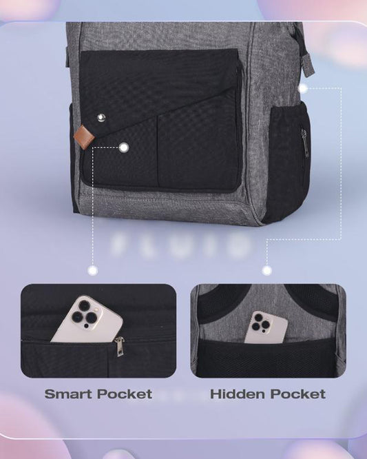 R For Rabbit Caramello Delight Diaper Bag-Backpack-With Changing Pad & Insulated Bottle Pocket-Grey & Black