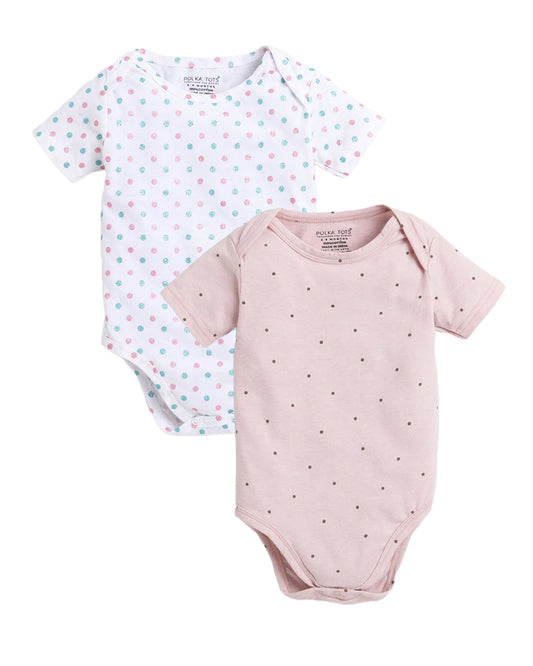 Polka Tots Pink & White Onesie-Printed-Cotton-Pack Of 2-For Infants