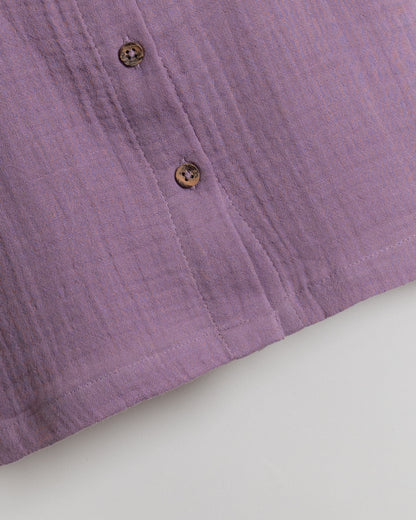Twingle 100% Organic Muslin Shirt & Shorts Set-Puff Sleeves-Adjustable Waistband-Lavender-Soild-For Infants