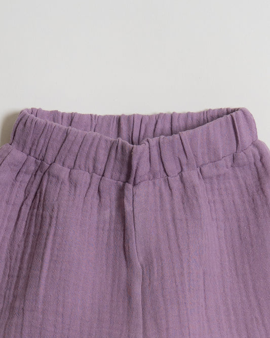 Twingle 100% Organic Muslin Shirt & Shorts Set-Puff Sleeves-Adjustable Waistband-Lavender-Soild-For Infants