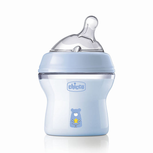 Chicco Natural Feeling Feeding Bottle-Angled Teat-Anti Colic-Slow Flow-150 ml-Blue-0M+