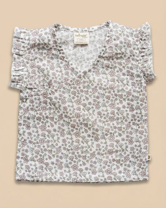 Twingle 100% Organic Muslin Jhablas-Lightweight & Breathable Fabric-Front Open for Easy Dressing-Lavender Ditsy & Butterfly-White-Pack of 2-For Infants