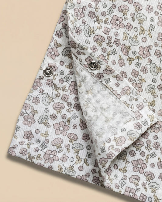 Twingle 100% Organic Muslin Jhablas-Lightweight & Breathable Fabric-Front Open for Easy Dressing-Lavender Ditsy & Butterfly-White-Pack of 2-For Infants