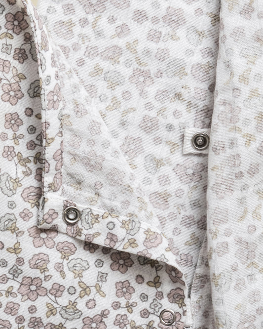 Twingle 100% Organic Muslin Jhabla & Shorts Set-Kimono Opening for Easy Dressing-Soft Elasticated Waistband-Lavender Ditsy-White-For Infants