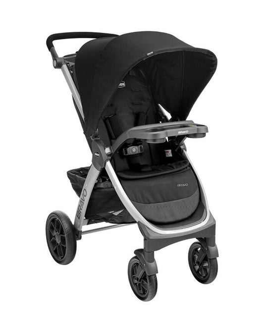 Chicco Bravo Quick Fold Baby Stroller-3 Positions Adjustable Parent Handle Bar-One Hand Fold-With Parent & Child Tray-6 Months Warranty-Pram for 0 to 4Y (Upto 22 Kg)-Black